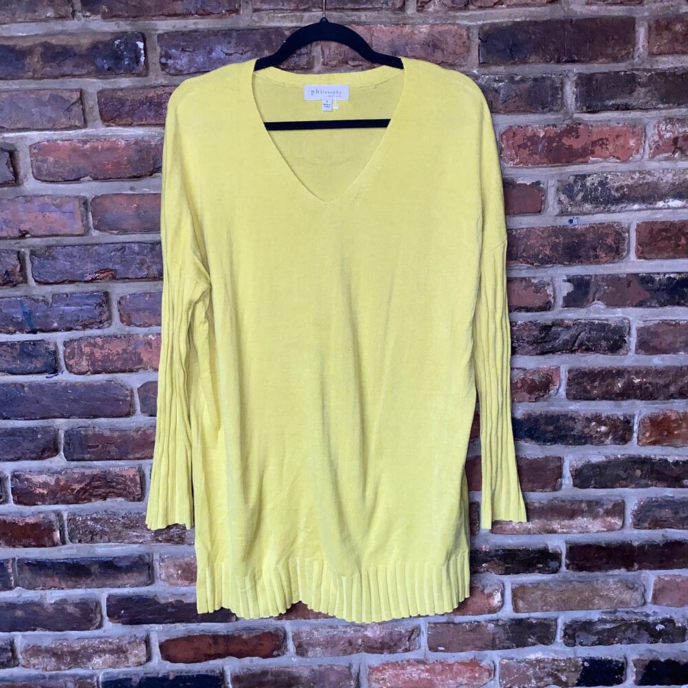 Philosophy Yellow Knit V-Neck Pullover Sweater Tunic Women's Size Small